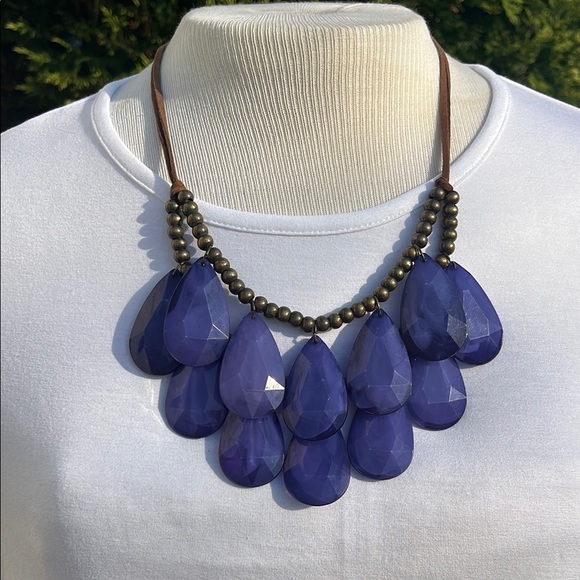 Purple Beaded Statement Necklace - Picture 1 of 4